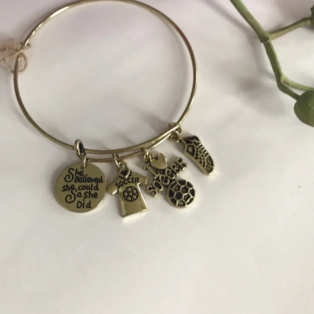 Gold Toned Soccer Charm Bracelet - Picture 2 of 2